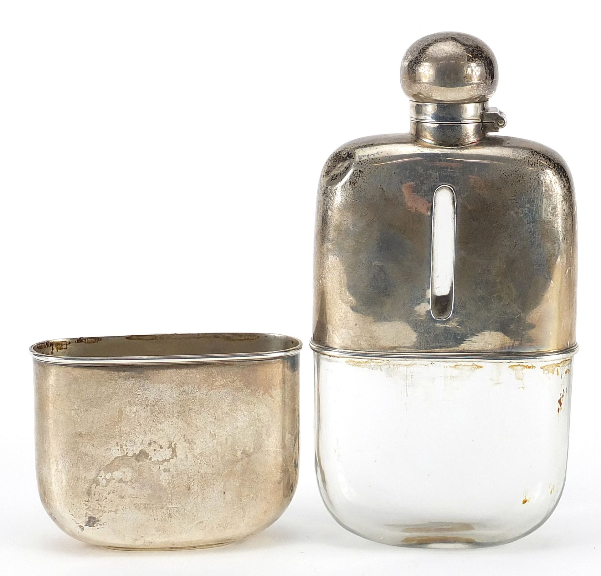 James Dixon & Sons Ltd, large Victorian silver and glass hip flask with detachable cup, Sheffield - Image 2 of 8