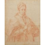 Three quarter length portrait of a bishop, antique Old Master sanguine chalk on paper, study of a