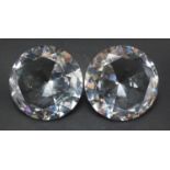 Pair of cut crystal diamond design paperweights, 10cm in diameter