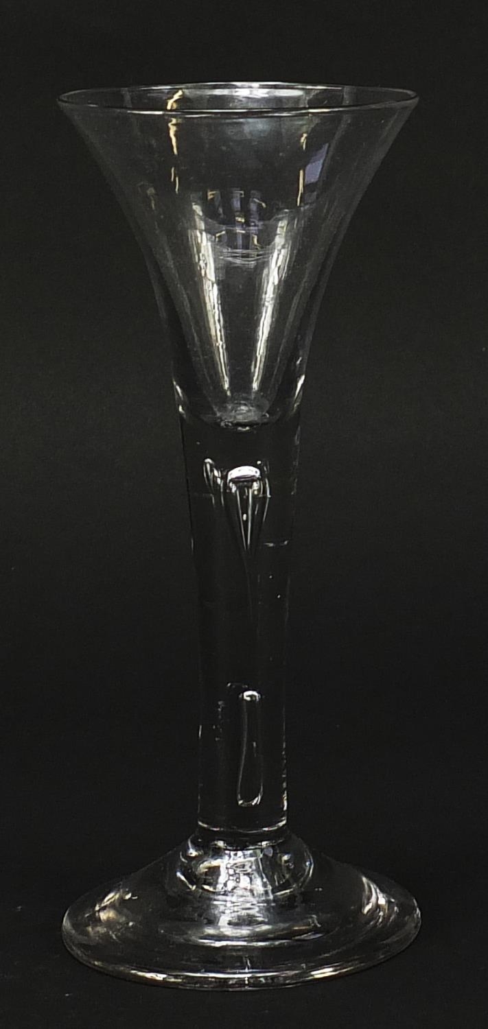 18th century wine glass with enclosed tear bubbles, 16.5cm high