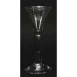 18th century wine glass with enclosed tear bubbles, 16.5cm high