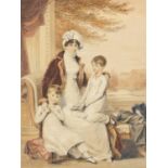 Henry Edridge 1811 - Portrait of Lady Maria Stanley with her twin sons, 19th century watercolour and