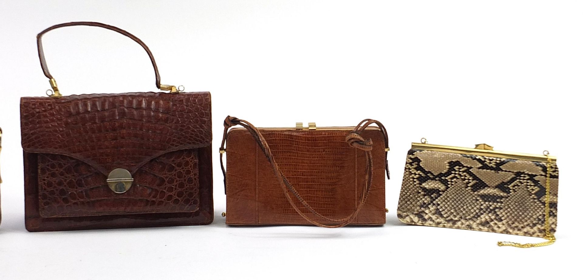 Vintage animal skin handbags including elephant hide, crocodile skin and snakeskin, the largest 31cm - Image 3 of 3