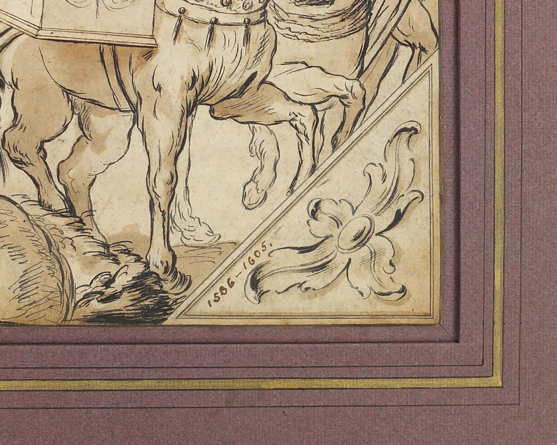 Manner of Jan van der Straet - Battle scene with figures on horseback wearing armour, antique - Image 3 of 6