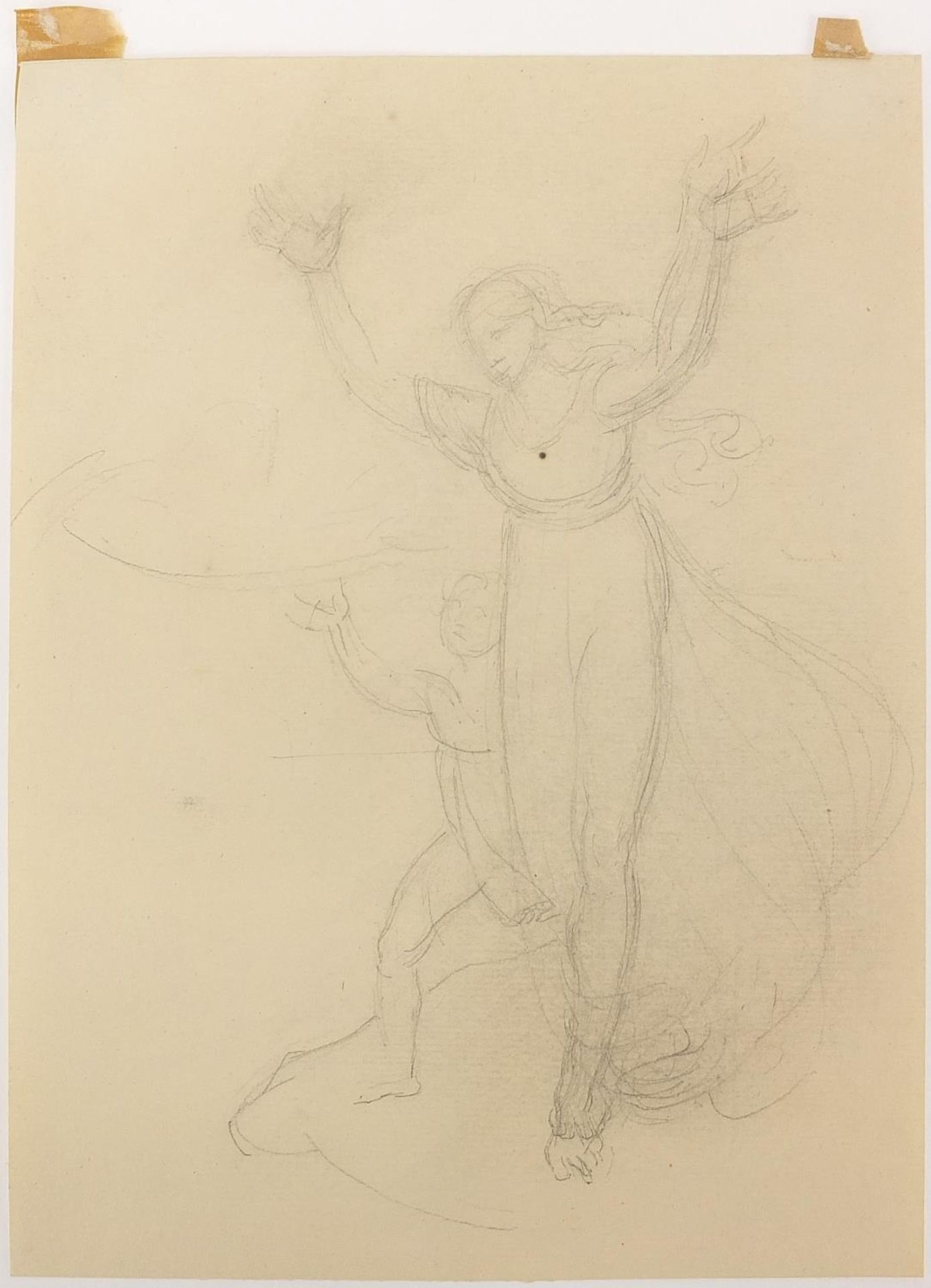 Manner of William Blake - Study of two figures, pencil on paper, inscribed verso, unframed, 27cm x - Image 2 of 4