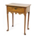 Antique quarter veneered walnut side table with frieze drawer, 72.5cm H x 57cm W x 40.5cm D