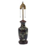 Chinese cloisonne vase table lamp with hardwood stand, 67cm high