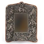 Sterling silver filled Putti easel mirror with bevelled glass, 26cm high