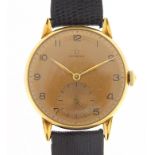 Omega, vintage gentlemen's 18ct gold manual wind wristwatch, the movement numbered 10648310, 34mm in