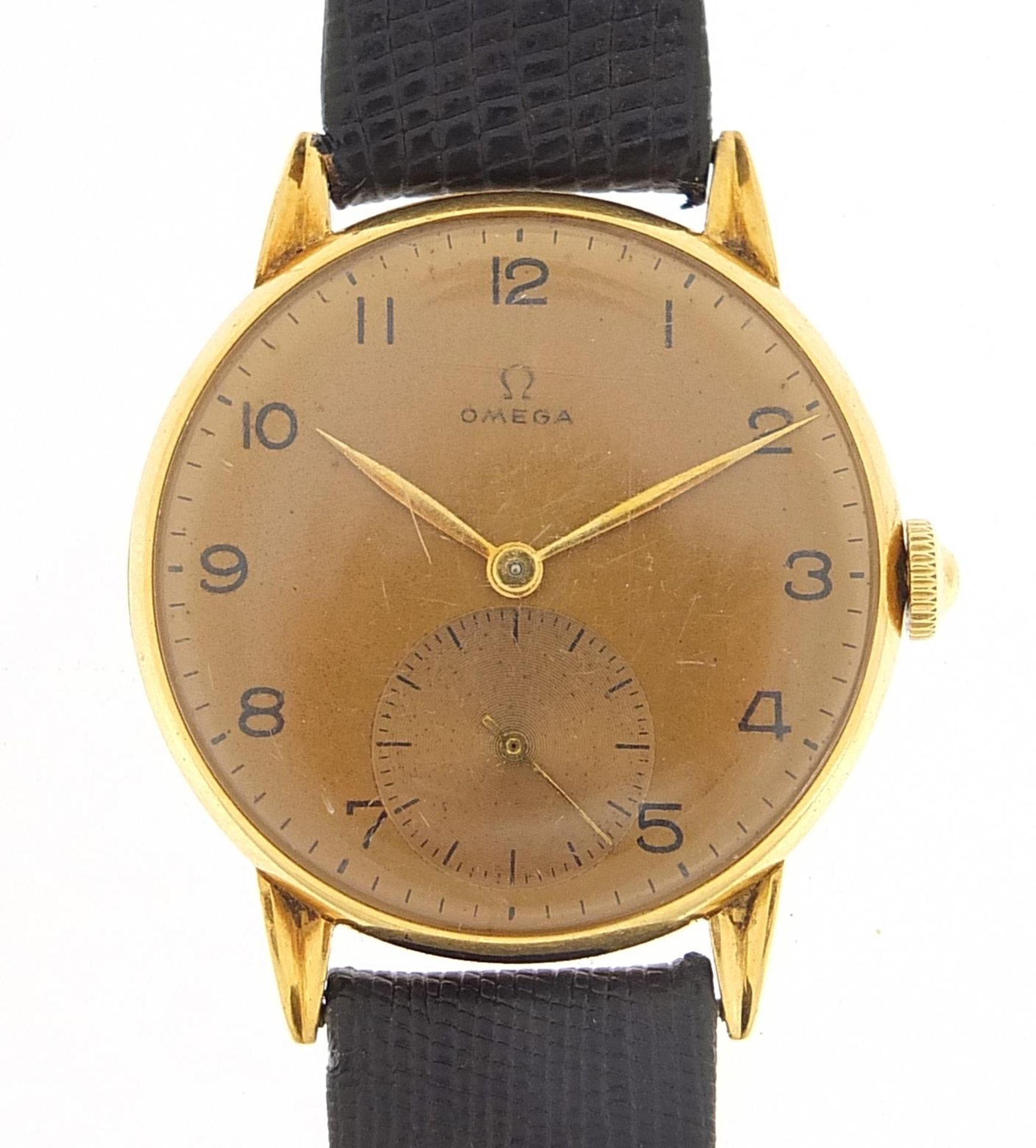 Omega, vintage gentlemen's 18ct gold manual wind wristwatch, the movement numbered 10648310, 34mm in