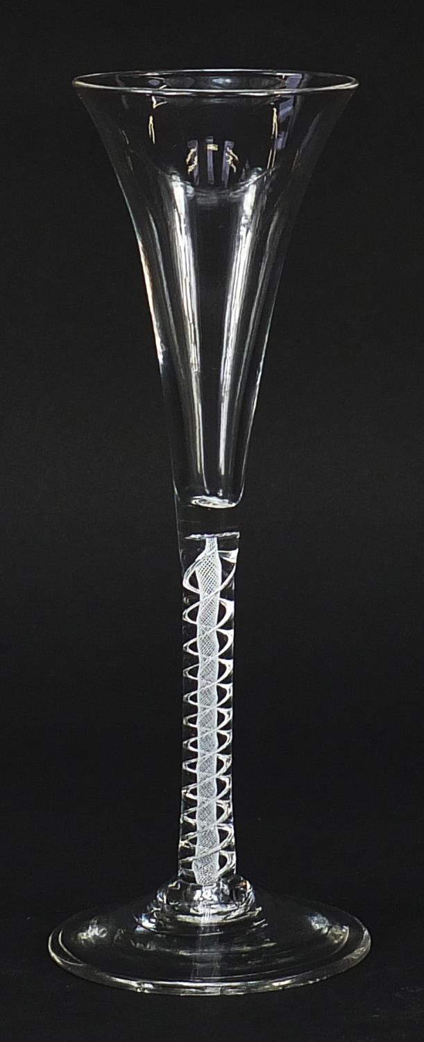 18th century wine glass with opaque and air twist stem, 19cm high