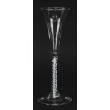 18th century wine glass with opaque and air twist stem, 19cm high