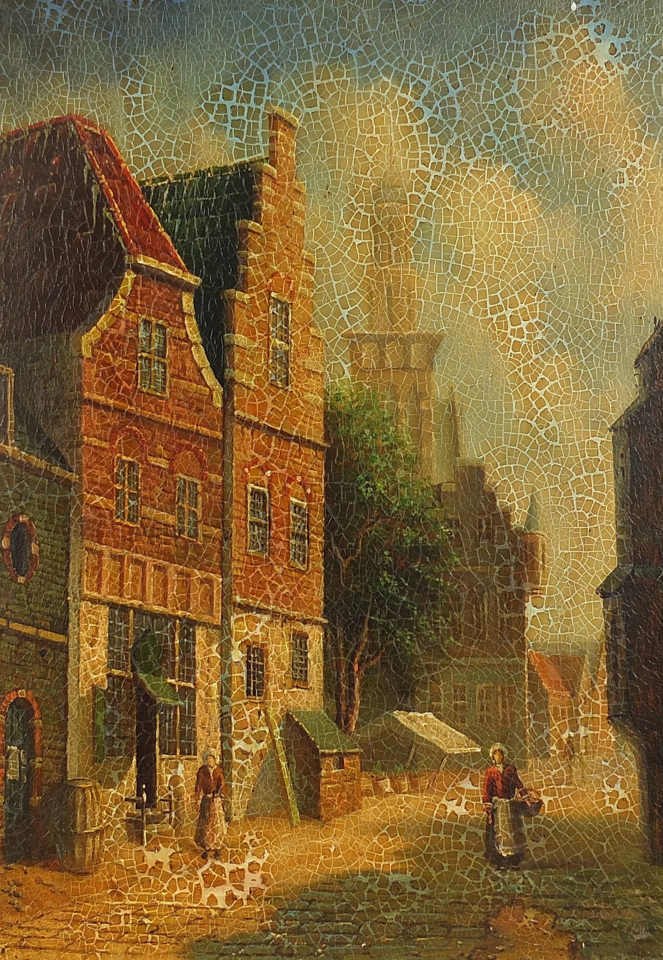 Continental street scene with figures, mounted and framed, 39.5cm x 29.5cm excluding the mount and
