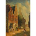 Continental street scene with figures, mounted and framed, 39.5cm x 29.5cm excluding the mount and