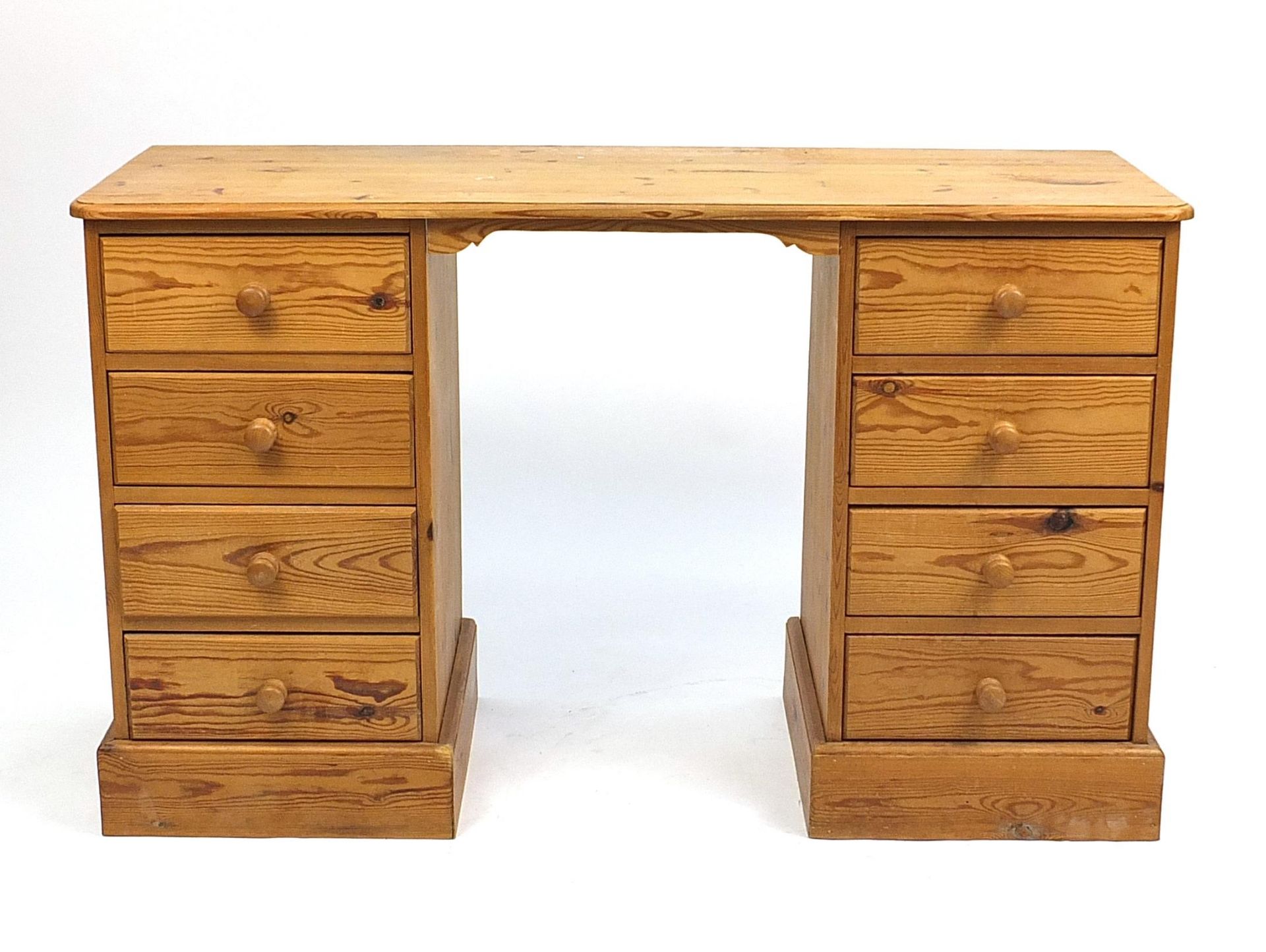 Pine dressing table with eight drawers, 77cm H x 126cm W x 46cm D