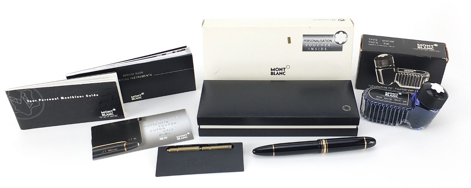 Mont Blanc Meisterstuck no 149 fountain pen and 14k gold nib and accessories including case and ink - Image 2 of 6