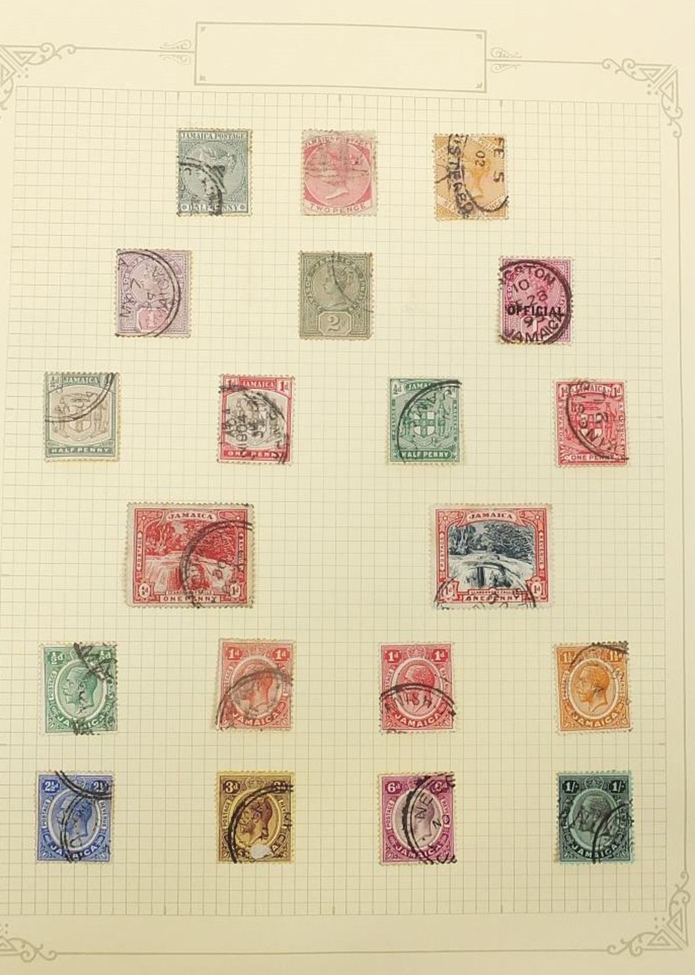 Commonwealth stamps Jamaica, Leeward Islands and British Levant arranged on several pages