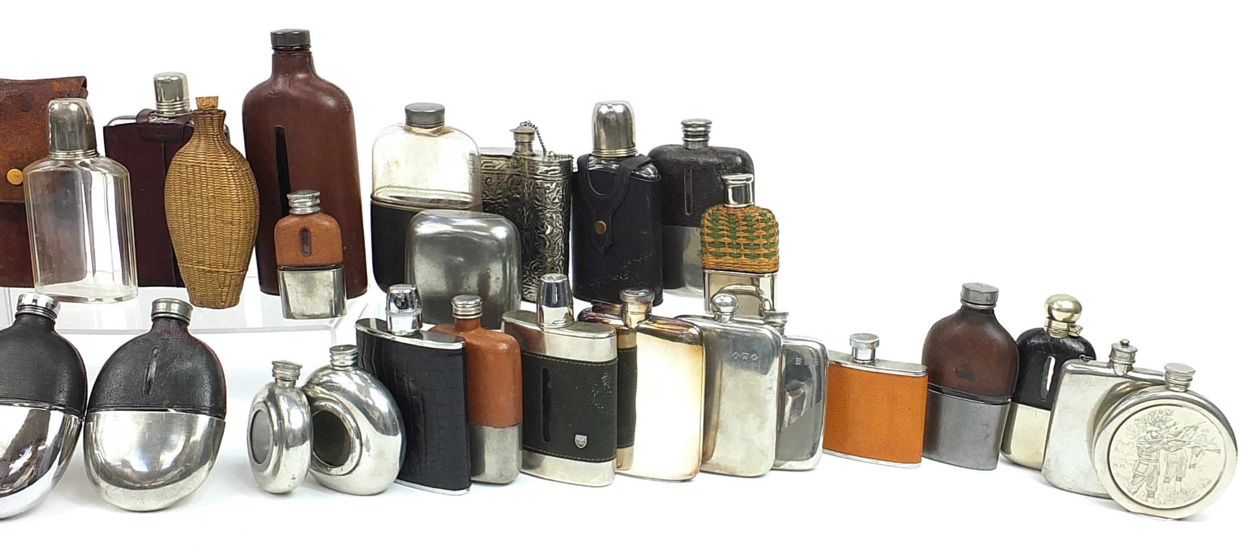 Large collection of antique and later hip flasks, the largest 20.5cm high - Image 4 of 4