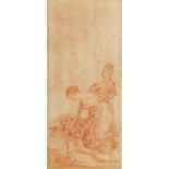 Two females with a child, antique sanguine chalk on paper, inscribed Bonatti to the mount,