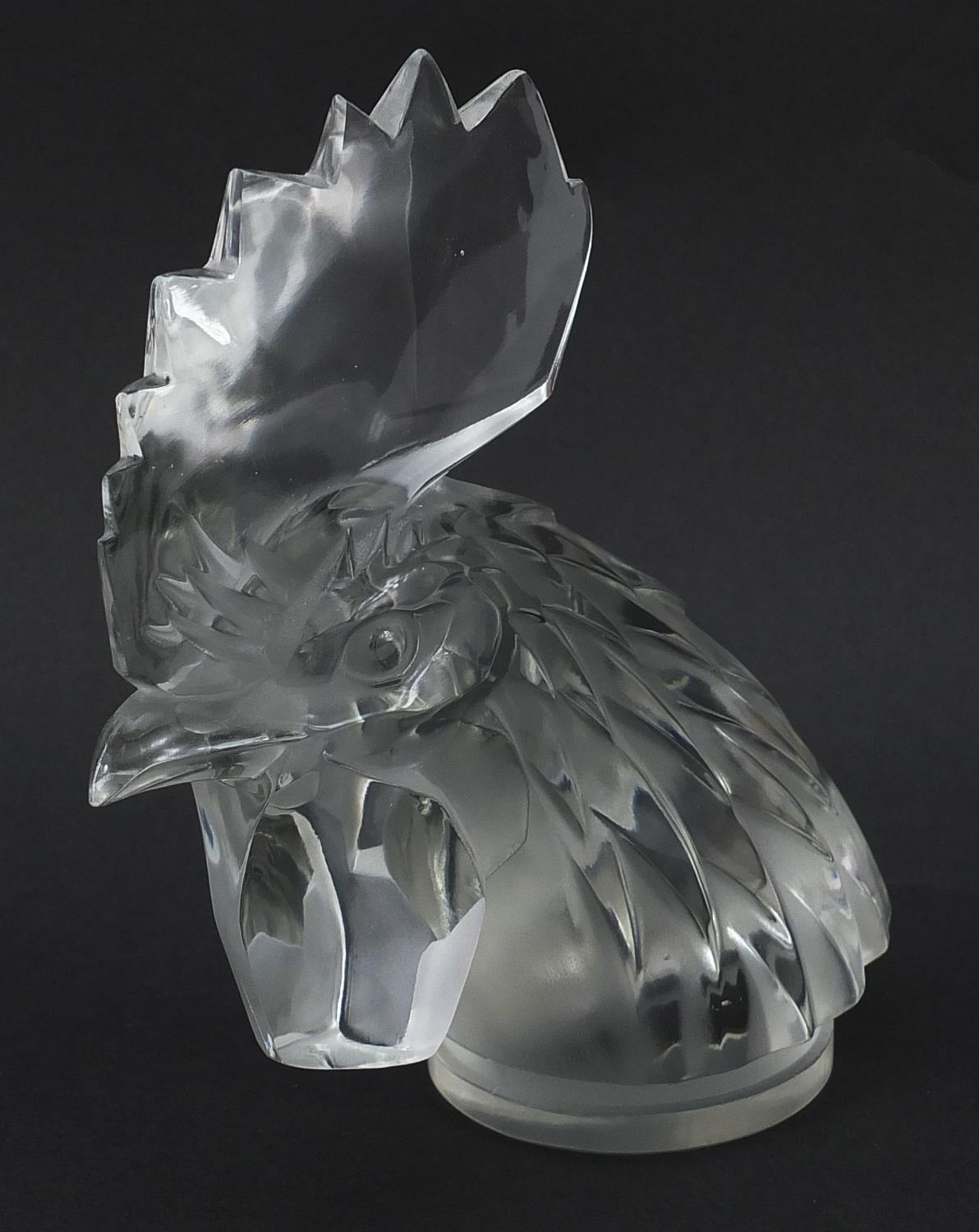 Lalique, French Tete de Coq cockerel glass car mascot, number 1137, 17.5cm high