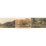 Eric Hebborn - Wooded landscapes and buildings, three watercolours, two initialled E H, one mounted,