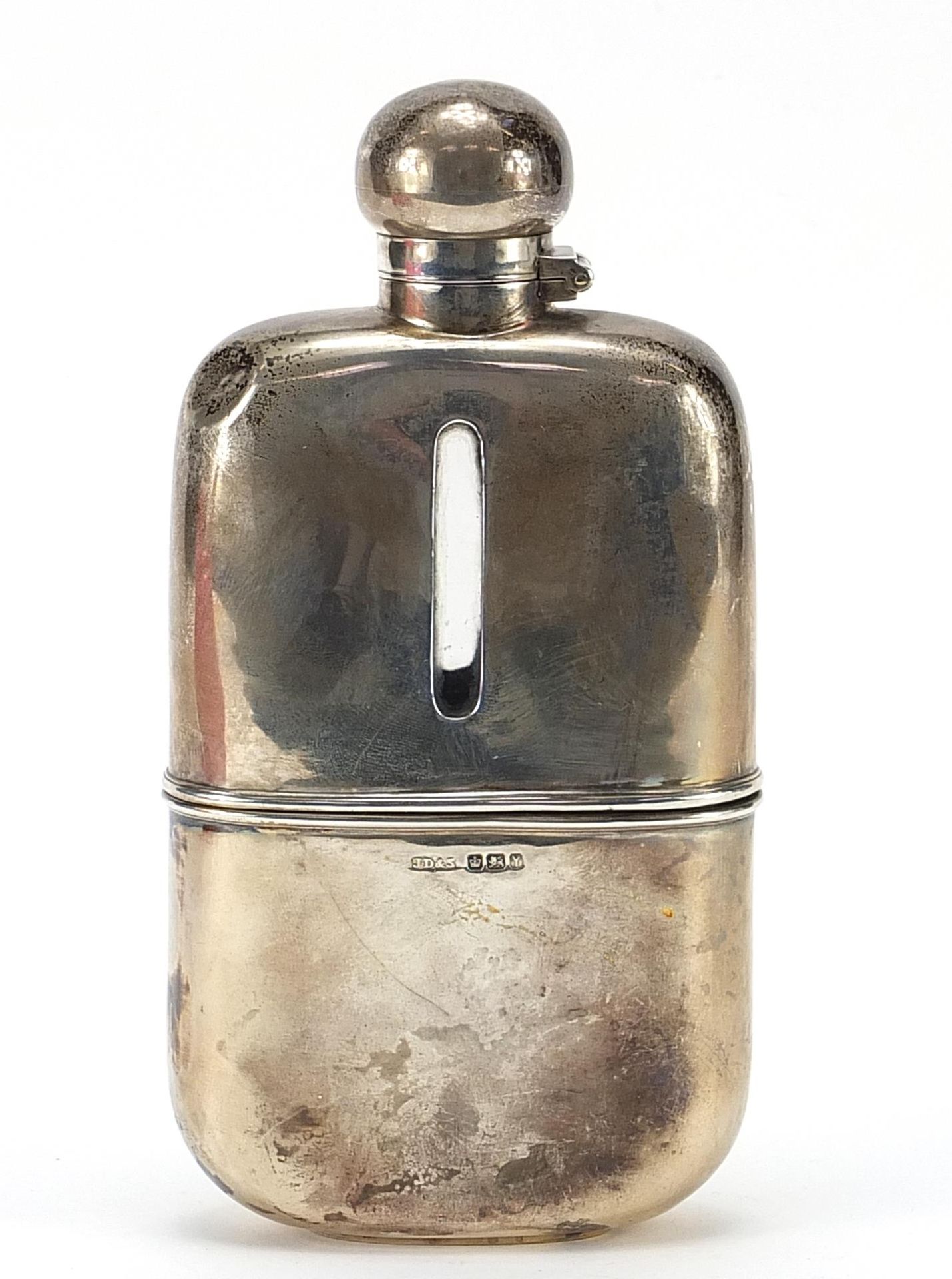 James Dixon & Sons Ltd, large Victorian silver and glass hip flask with detachable cup, Sheffield - Image 3 of 8