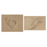Attributed to William Mulready - Studies of hands, lead pencil on buff paper heightened in white,