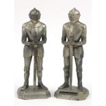 Two novelty spelter knight in armour design table lighters, 24cm high