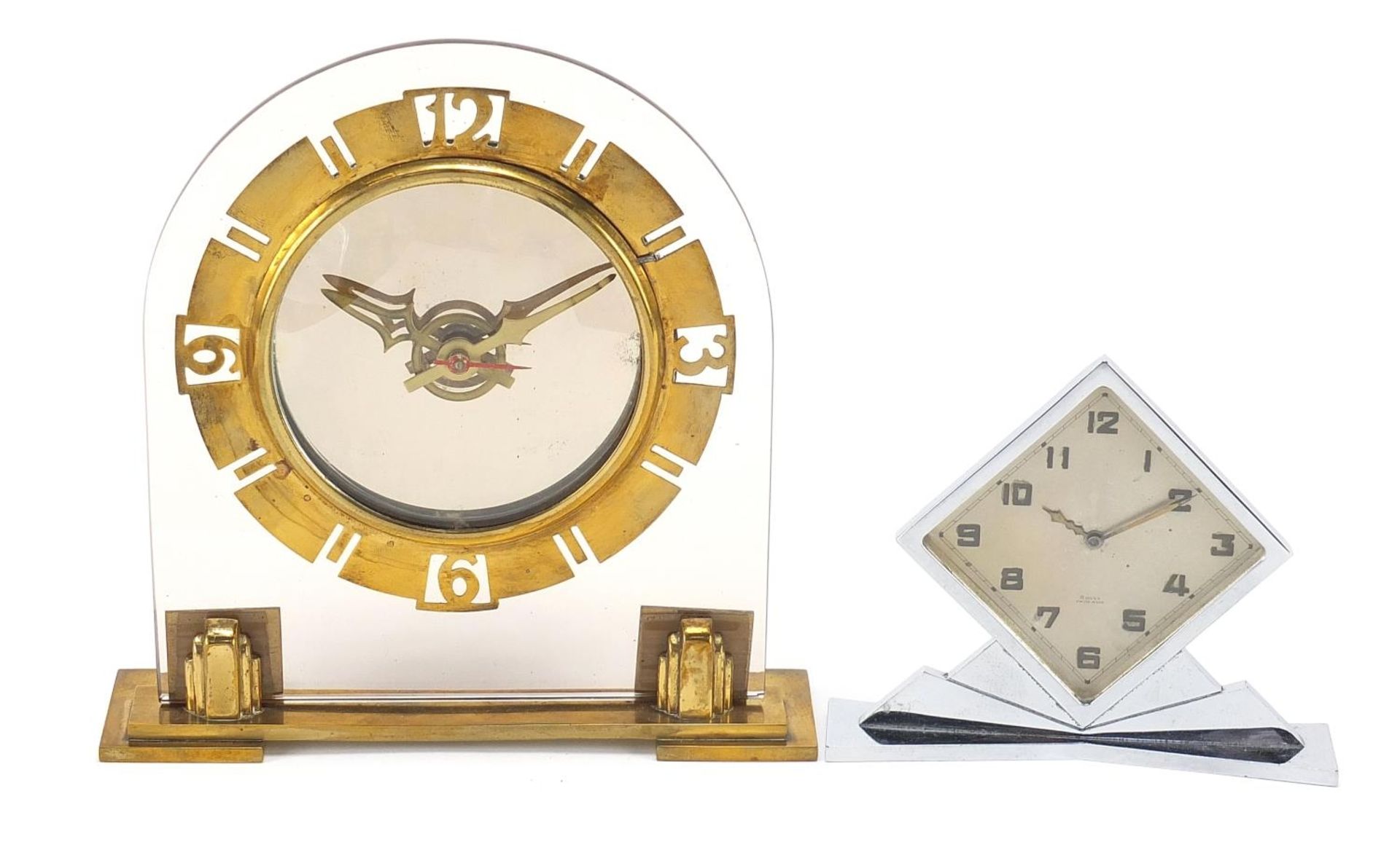 Two Art Deco mantle clocks including BEM, the largest 20cm high