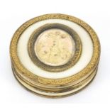 18th century French gold mounted ivory snuff box with lift off lid inset with an oval panel