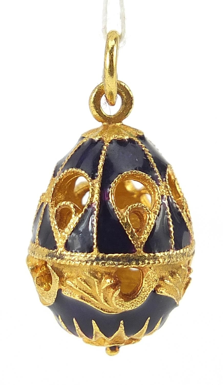 Russian gilt metal and enamel egg pendant with box, 2.8cm high, 6.8g - Image 2 of 4