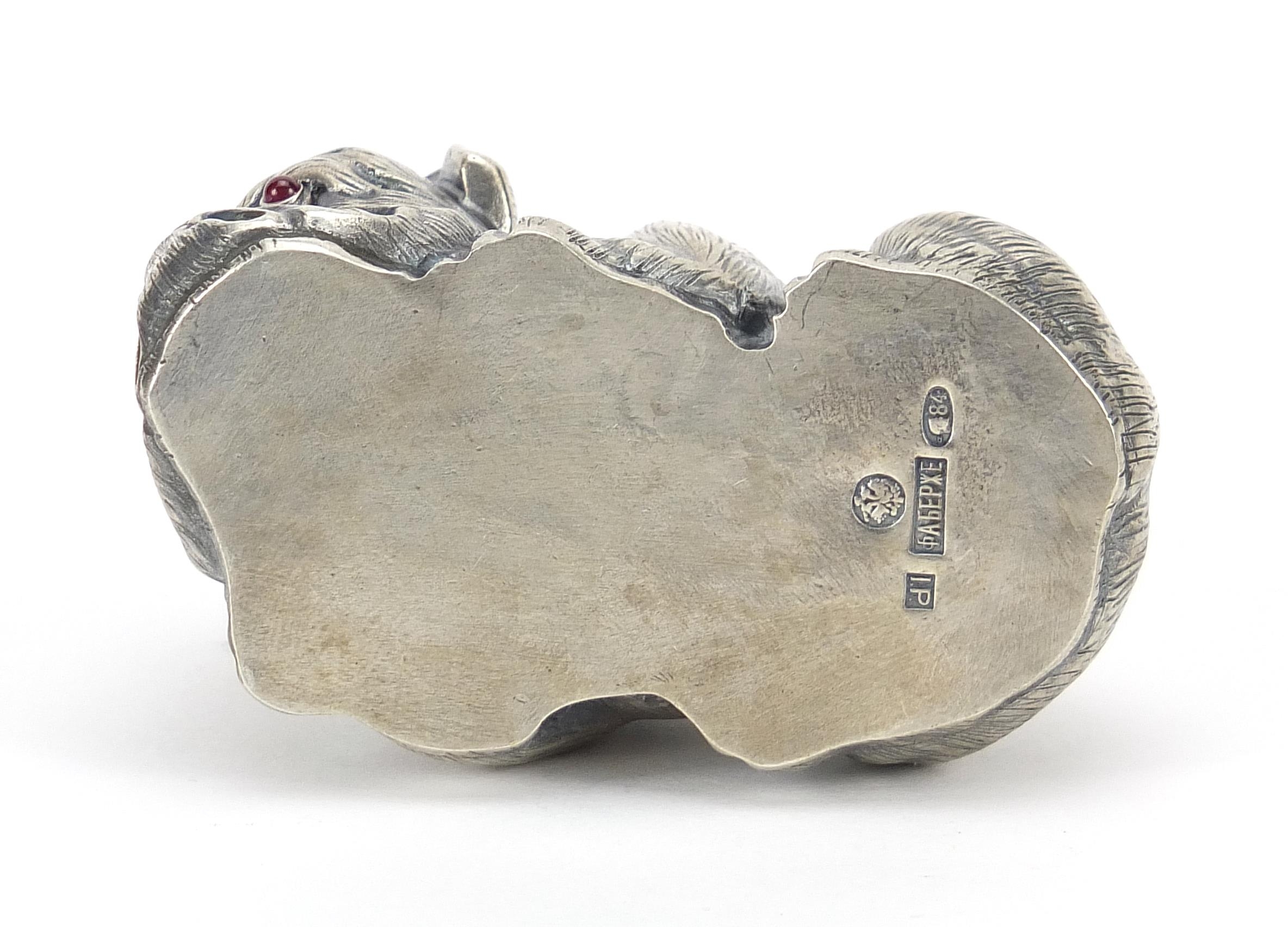 Silver English Bulldog paperweight with ruby eyes, impressed Russian marks to the base, 6.5cm - Image 3 of 4