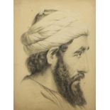 Portrait of a bearded gentleman wearing a turban, pencil on paper, unframed, 34cm x 25.5cm