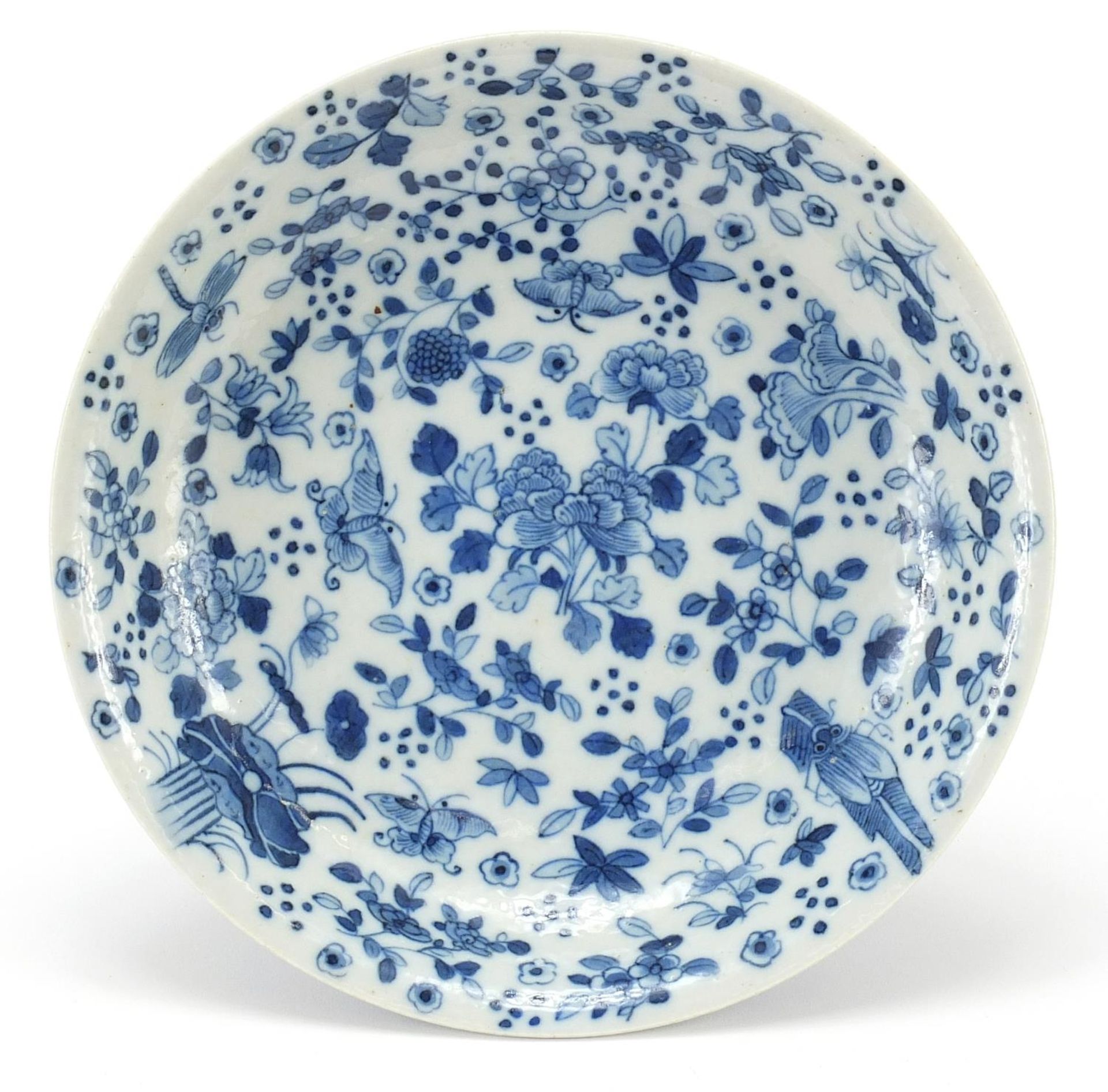 Chinese blue and white porcelain stem dish hand painted with flowers, 14cm high x 21cm in diameter - Image 3 of 4