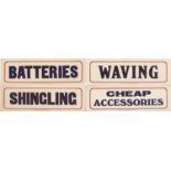 Four vintage lithographic shop advertising signs printed and sold by Samuel Reeves Ltd of Kings