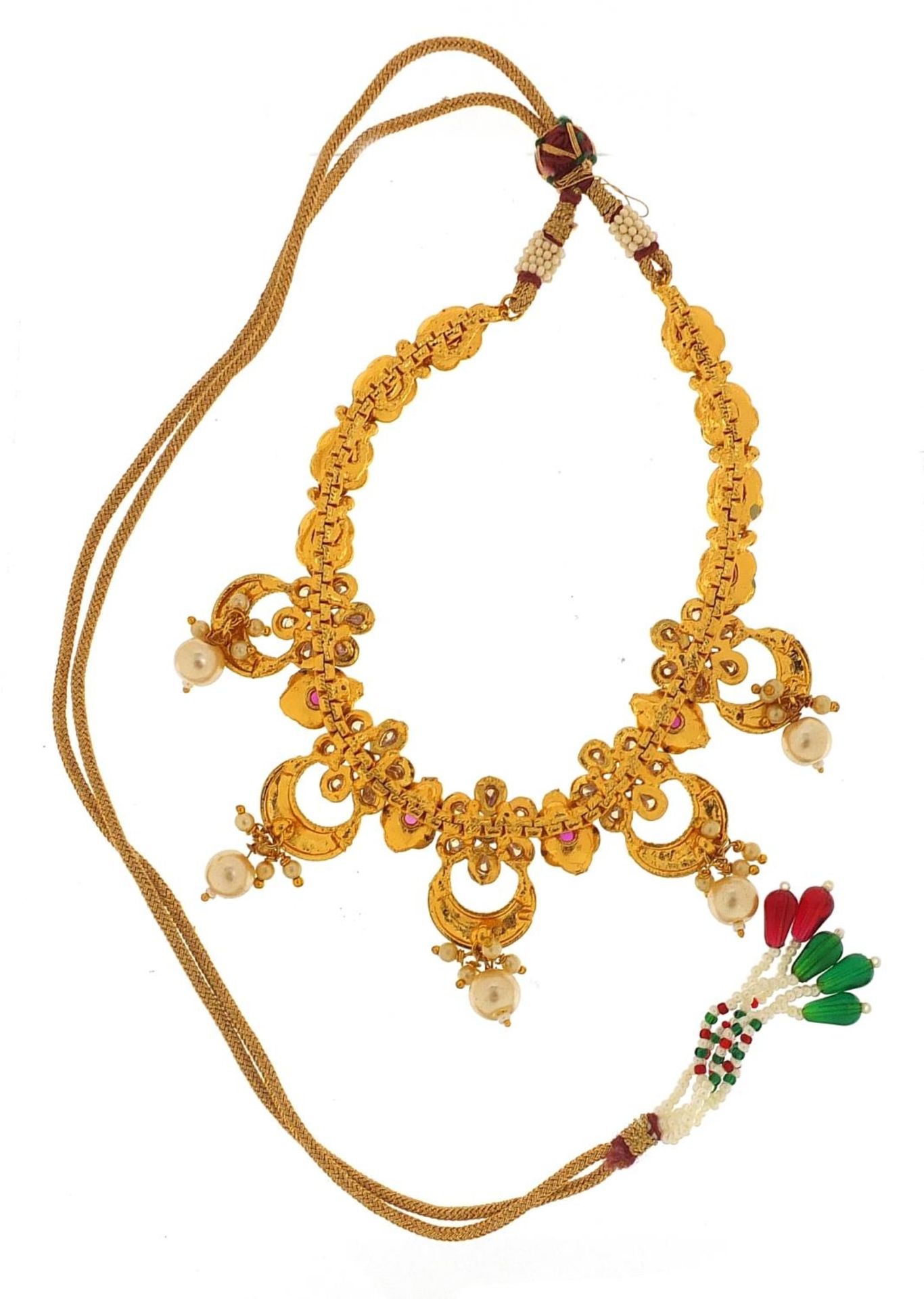 Islamic gilt metal, enamel and beadwork necklace with matching earrings, the necklace 80cm in length - Image 6 of 7