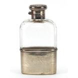 Walker & Hall, George V silver and cut glass hip flask with detachable cup, London 1919, 12cm