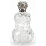 Victorian silver mounted double gourd cut glass scent bottle with stopper, indistinct makers mark,