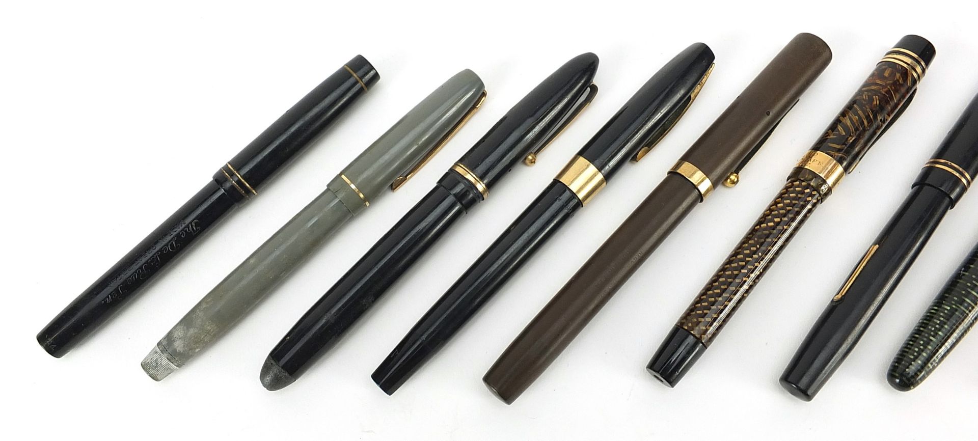 Ten vintage fountain pens, two with boxes and a silver Shaeffer ballpoint pen, including Swan, - Image 3 of 6