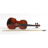 The Arcadia violin by Stentor with bow and protective case, the back 37cm in length