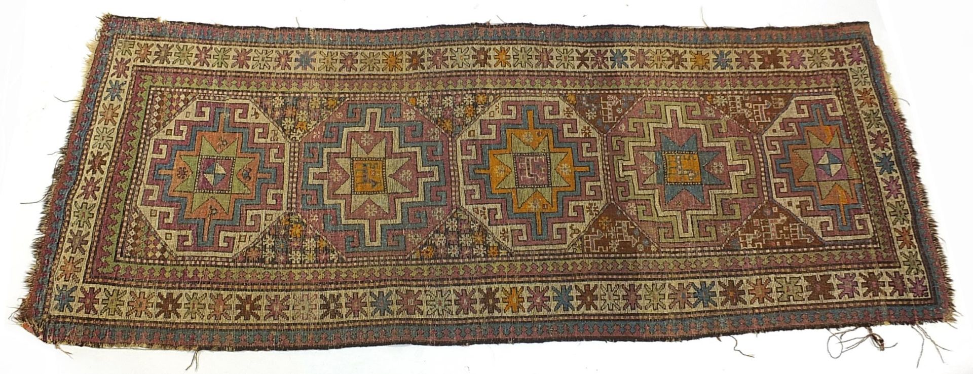 Middle Eastern carpet runner with all over geometric and animal design, 250cm x 94cm - Image 2 of 2