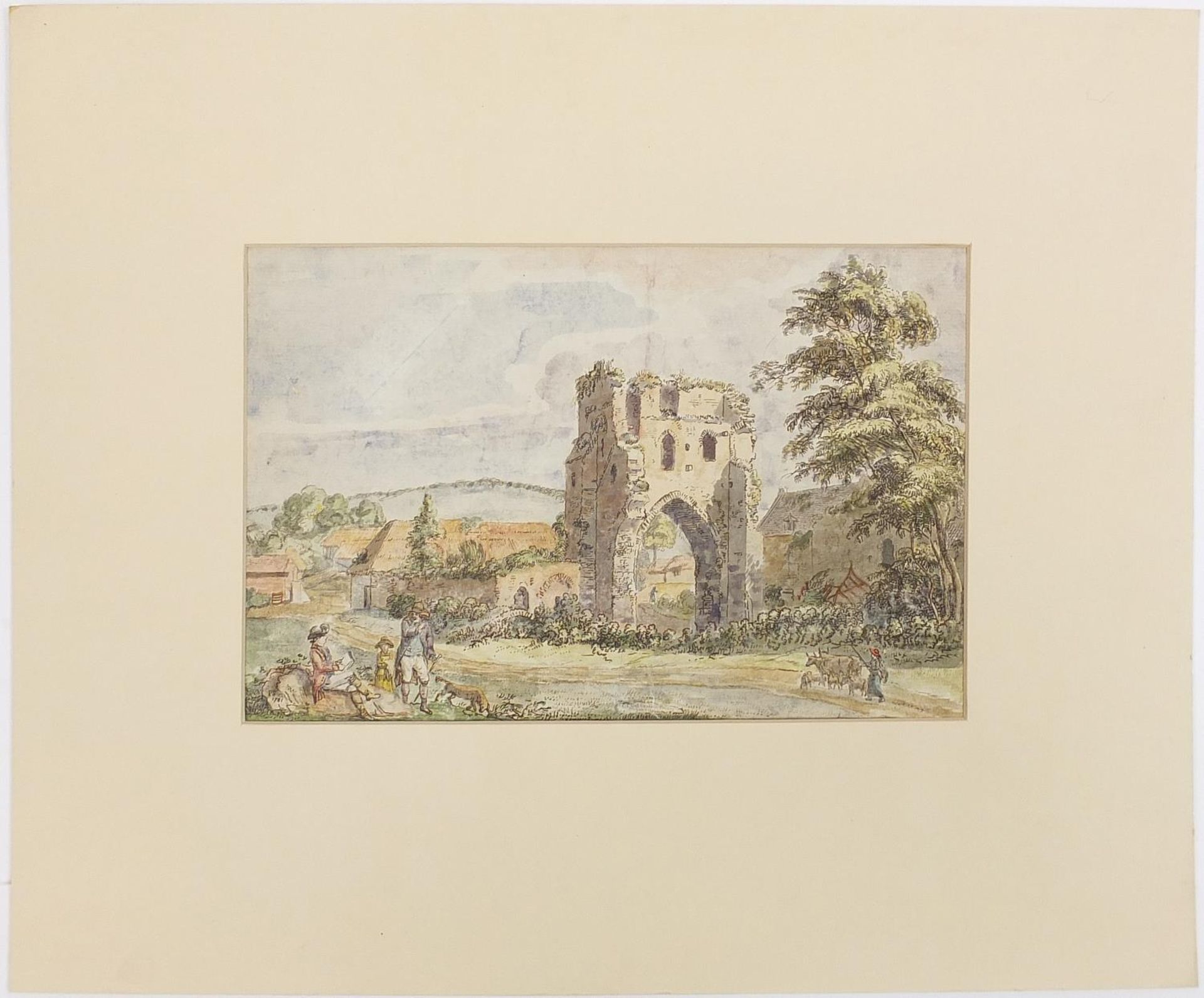 Paul Sandby 1781 - The Priory at Milford Haven, Wales, 18th century pen and watercolour on paper, - Image 2 of 4