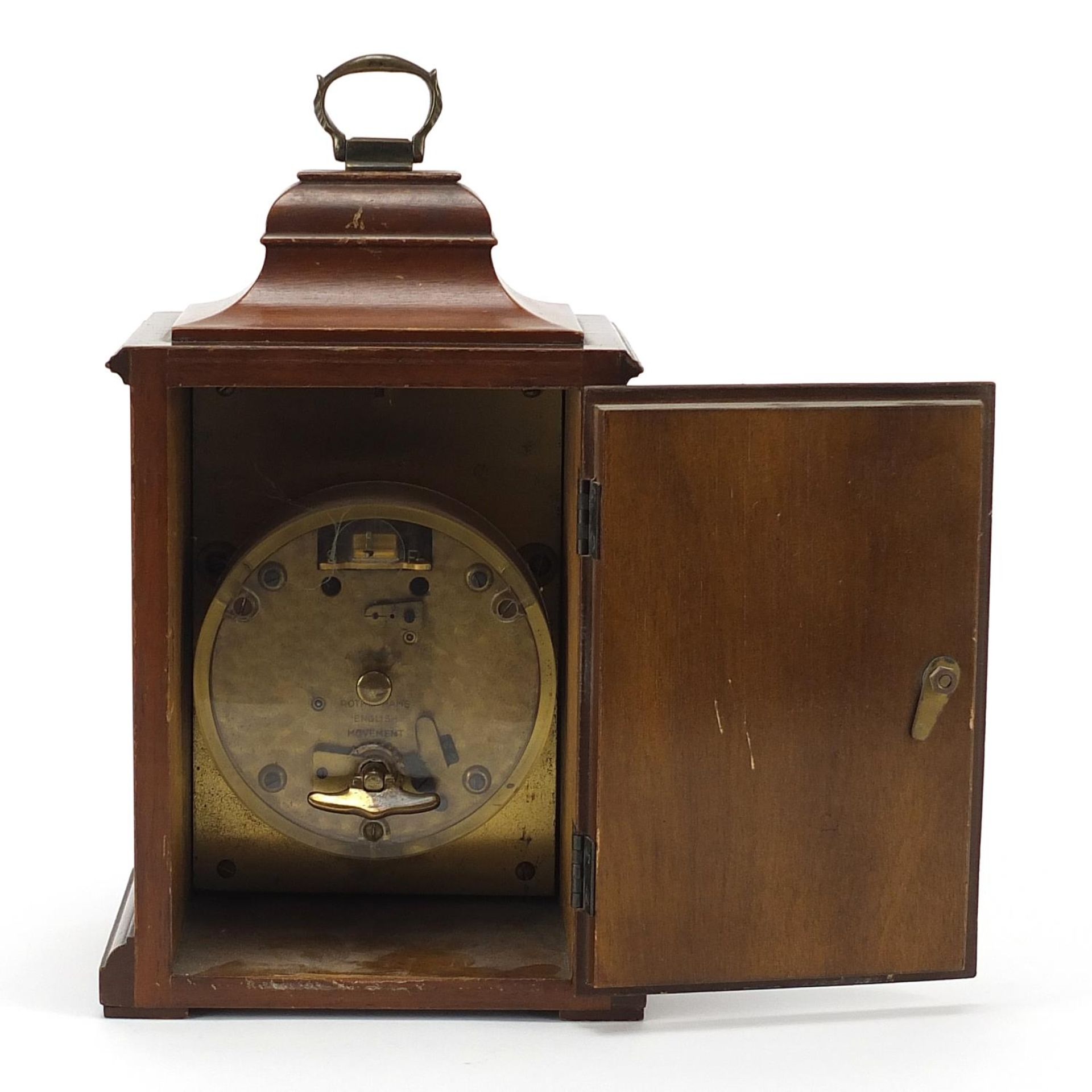 Tempus Fugit mahogany cased mantle clock inscribed J N Reynolds 25 years, 23cm high - Bild 4 aus 5