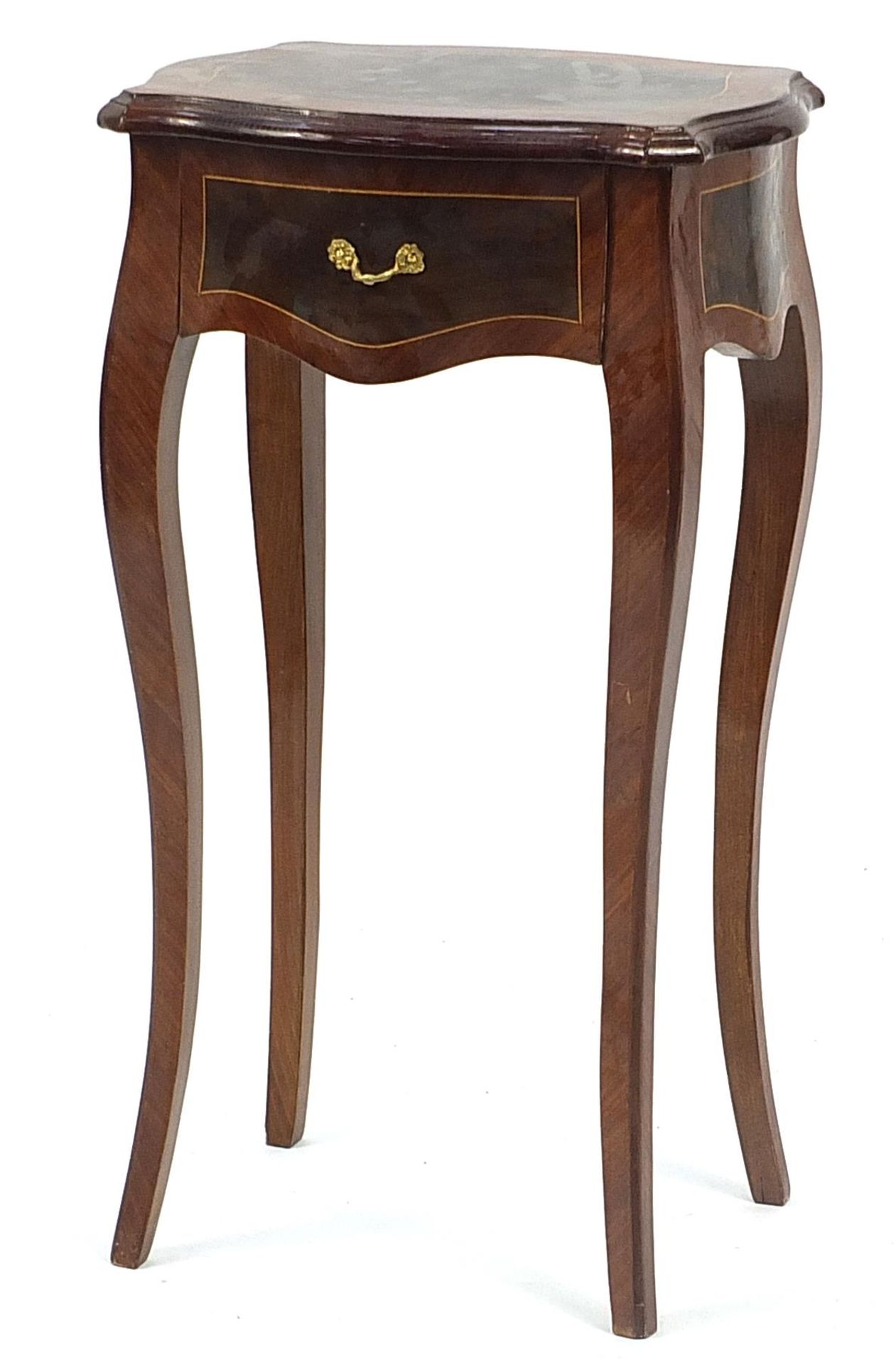 French style side table with serpentine outline and frieze drawer, 78cm H x 44cm W x 34cm D