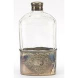 Duncan & Scobbie, George V silver and cut glass hip flask with detachable cup, Birmingham 1919, 14cm
