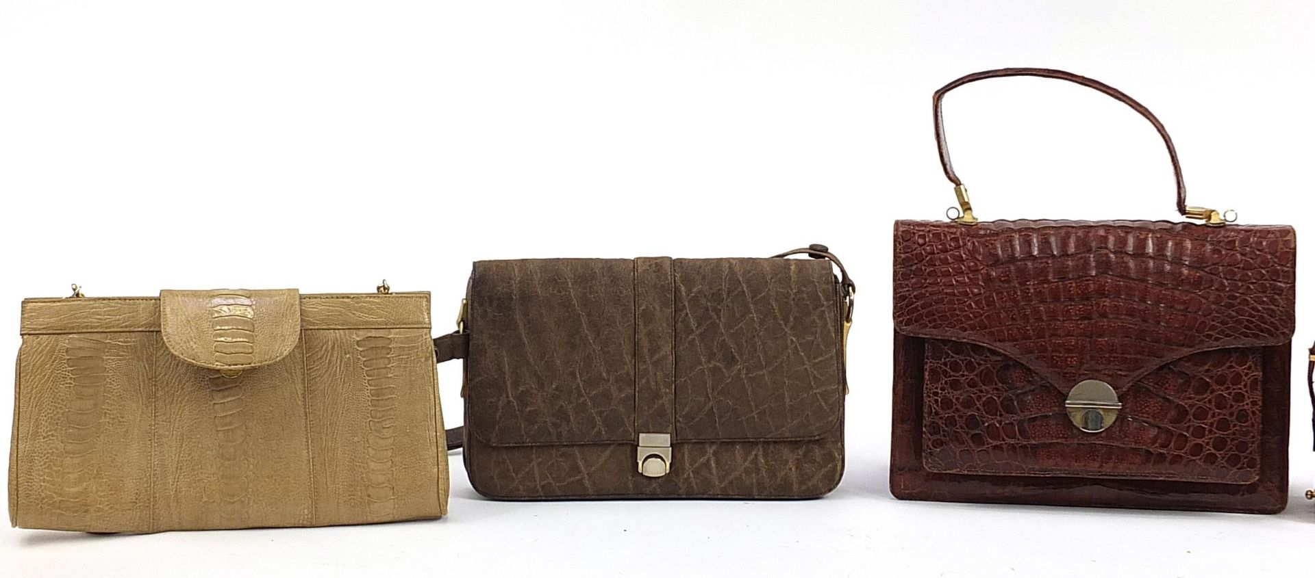 Vintage animal skin handbags including elephant hide, crocodile skin and snakeskin, the largest 31cm - Image 2 of 3