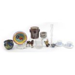 China and glassware including a Russian USSR horse, studio pottery and lustre glazed tobacco jar,