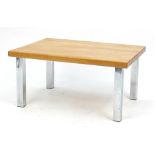Contemporary light oak and chrome coffee table, 41.5cm H x 85cm W x 62cm D