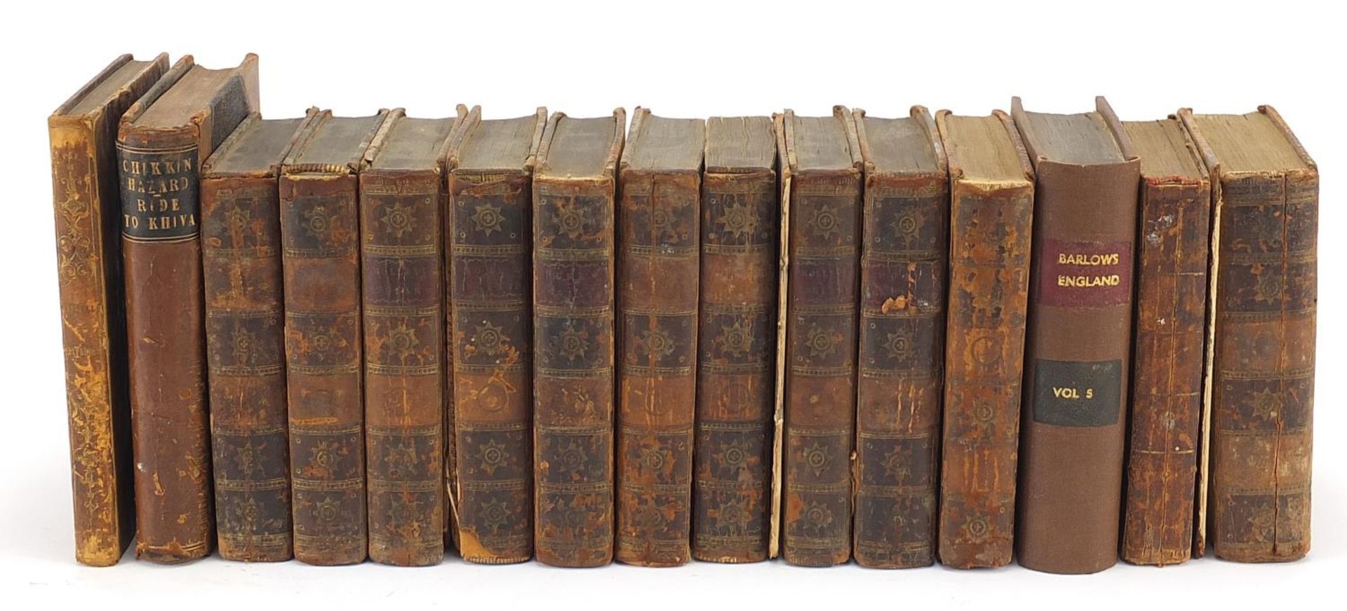 Antique and later mostly leather bound hardback books including several volumes of History of