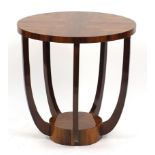 Art Deco style walnut effect occasional table with under tier, 61cm high x 59.5cm in diameter